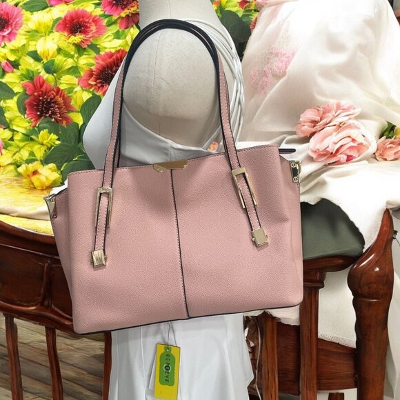Charming Charlie Pink Structured Tote Bag Gold-tone Hardware Satchel Purse Work - Picture 1 of 9